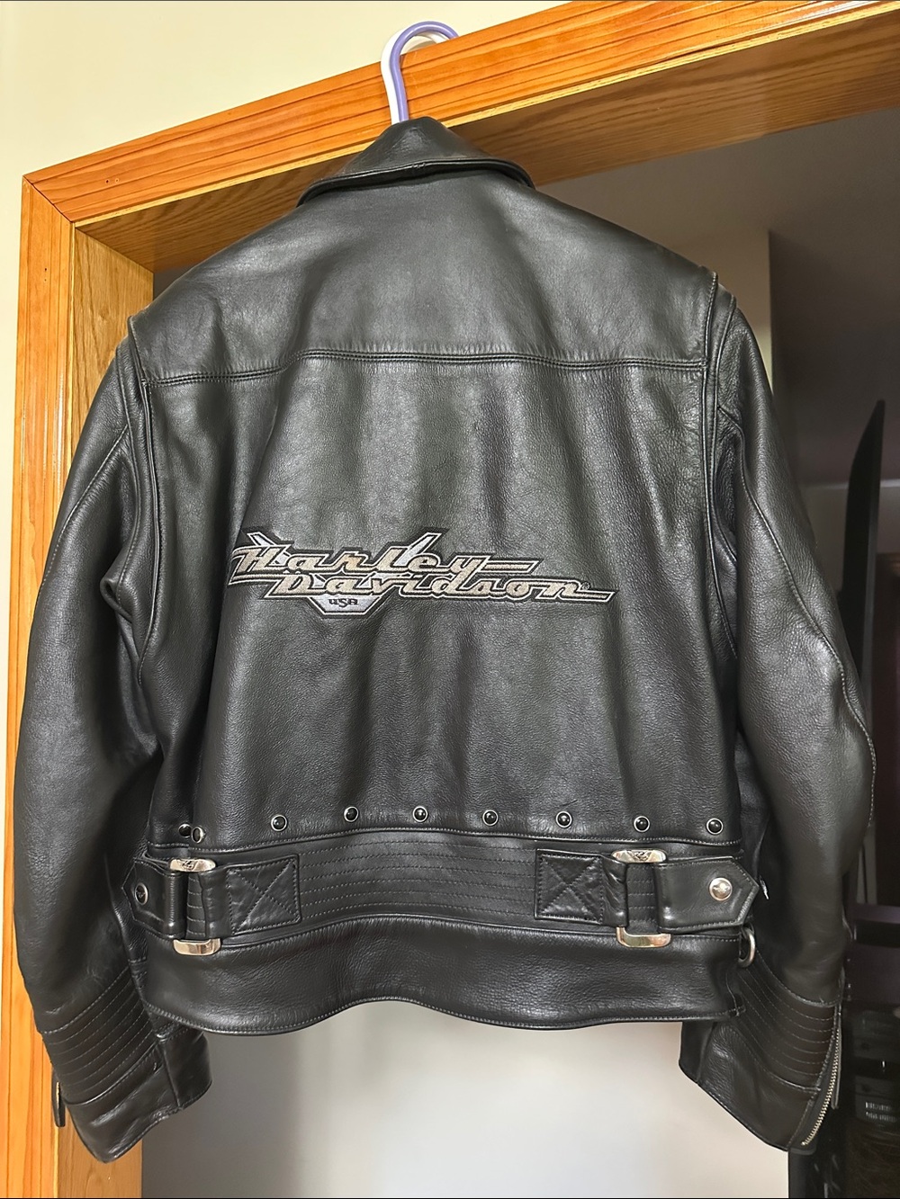 Harley-Davidson vintage real Black Leather Jacket with Silver Embroidered Logo
